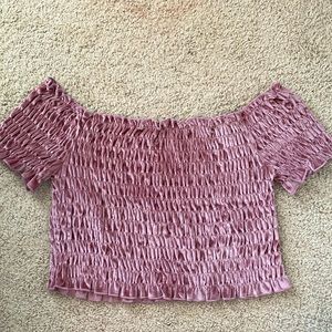 Pink velvet scrunched off the shoulder crop top, size XL